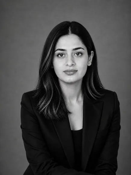 Black and white portrait of Neha Nayak