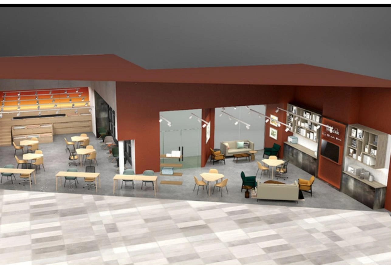 Overview render of the co-working space interior