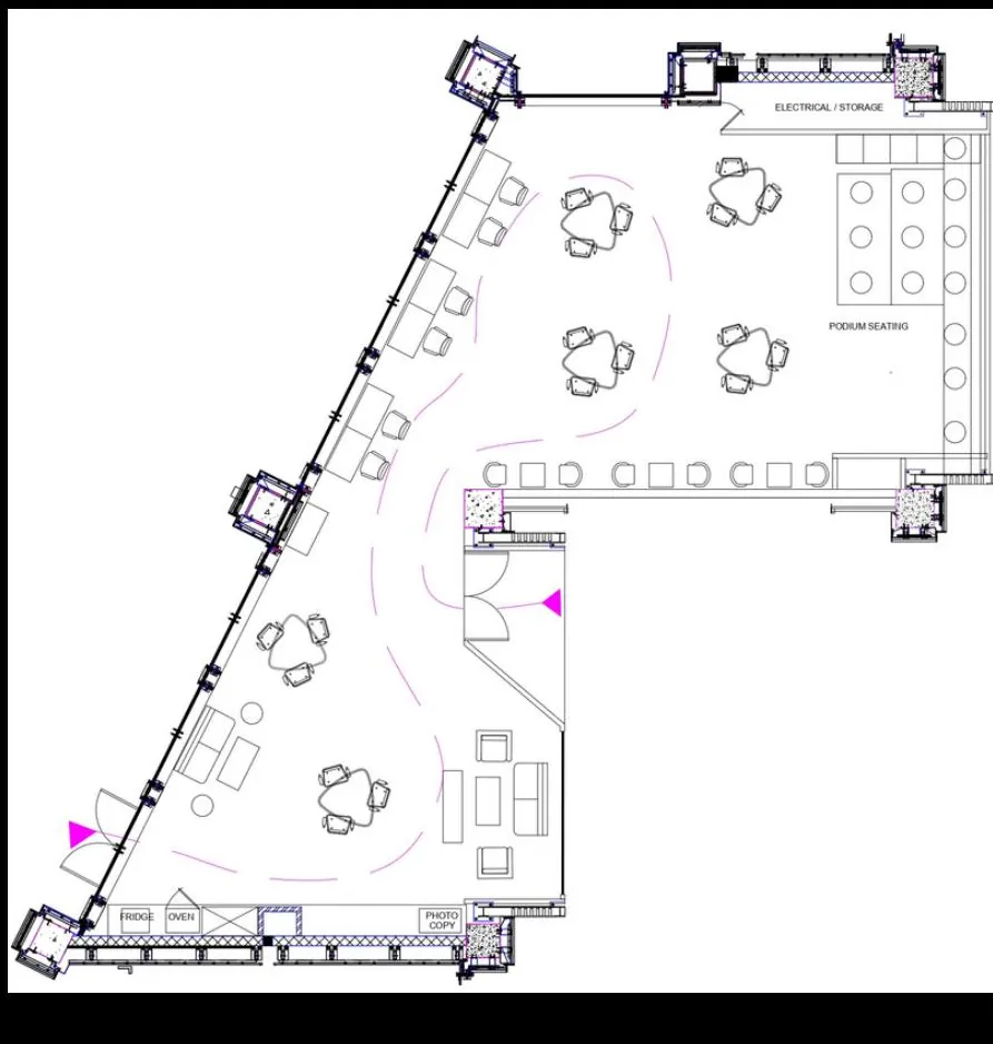 Furniture layout floor plan of the angular co-working space
