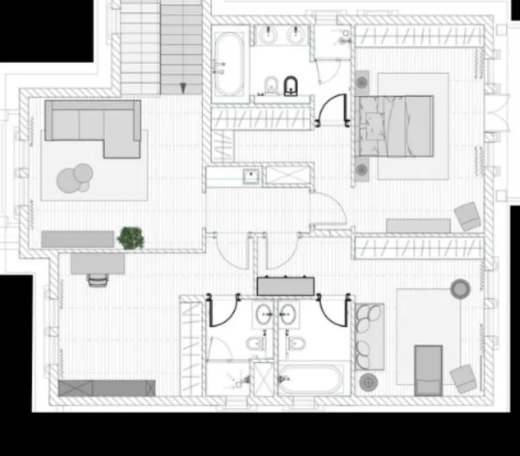 Furnished first floor plan of the villa