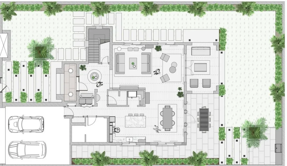 Furnished ground floor plan of the villa