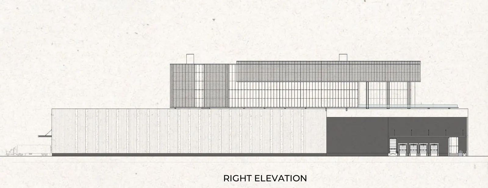 Right elevation drawing of the Logistic Complex